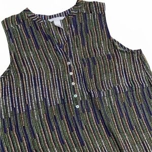 H&M Lightweight Flowy Striped Green Yellow Blue Button Front Tank Top​
